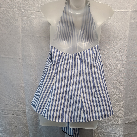 Zara Woman Blue/White Striped Halter Top XS GUC - Picture 2 of 13